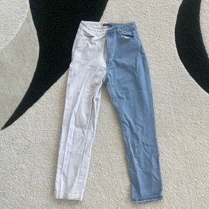 Shein half white half blue pants
